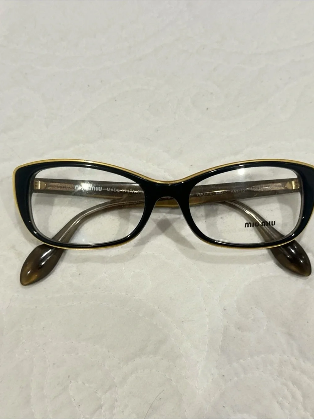 Miu Miu Black Frames with Gold Trim Cat-Eye Glasses